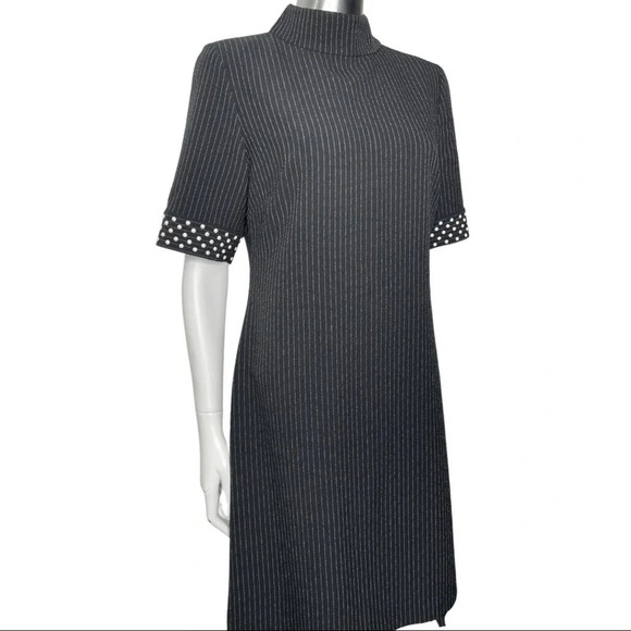 Karl Lagerfeld Paris Pinstripe Dress Pearl Like Sleeve Black White. Size  6 - Picture 5 of 9